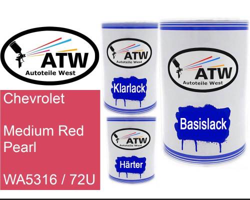 Chevrolet, Medium Red Pearl, WA5316 / 72U: 500ml Lackdose + 500ml Klarlack + 250ml Härter - Set, von ATW Autoteile West.